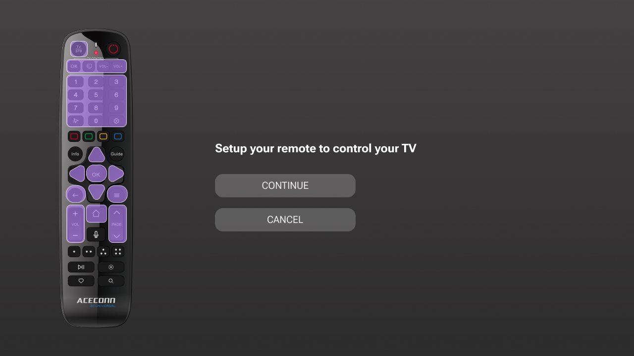Start of TV IR control setup